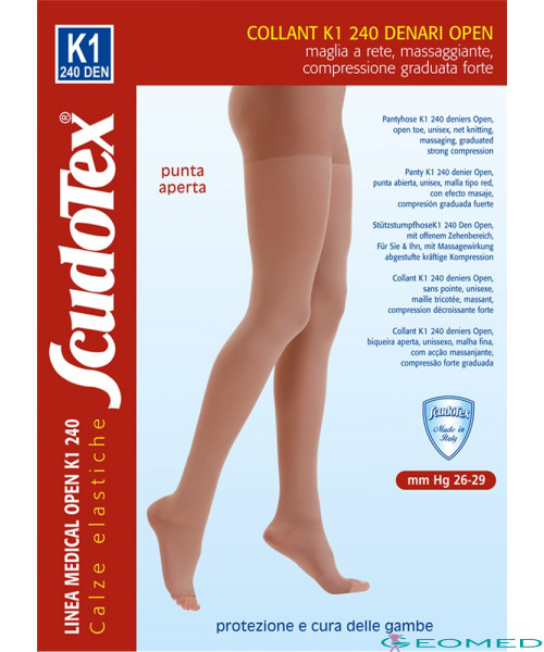 832 Колготки компрессионные Scudotex (26-29 mmHg) 240 den открытый носок (мысок)